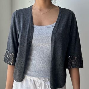 Banana Republic Charcoal Open-Front Cardigan with Sequin Trim - Medium